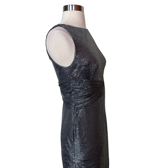 Lauren Ralph Lauren Silver Metallic Gray Sleeveless High Neck Cocktail Gown NWT - Picture 6 of 13